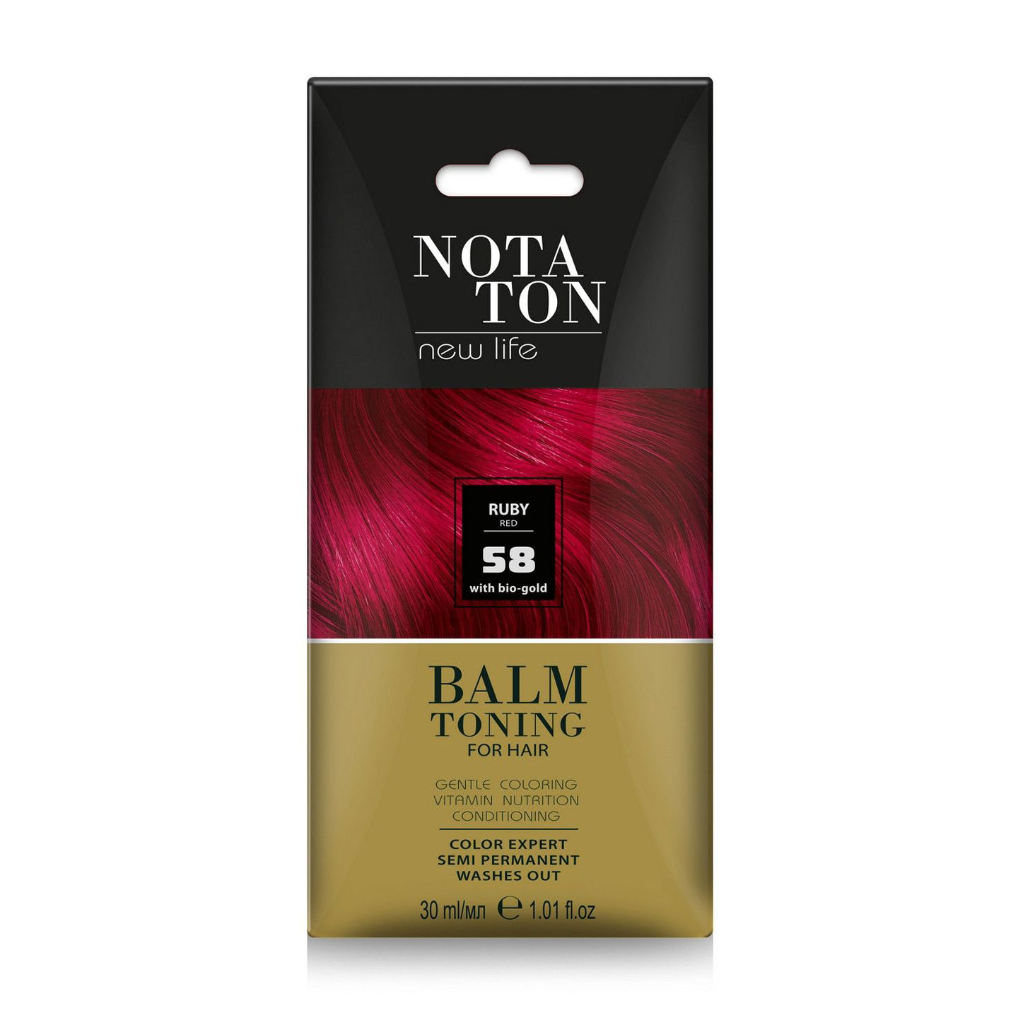 Тонувальний бальзам для волосся Notaton New Life Balm Toning з біо-золотом, 58 Рубіновий червоний, 30 мл