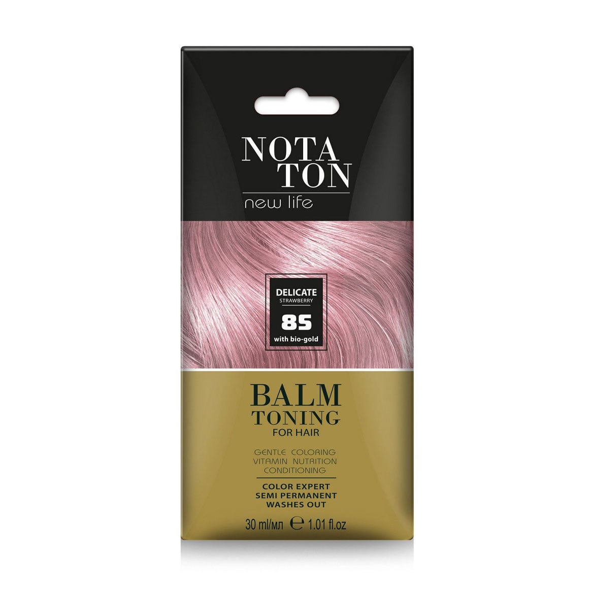 Тонувальний бальзам для волосся Notaton New Life Balm Toning з біо-золотом, 85 Ніжна полуниця, 30 мл