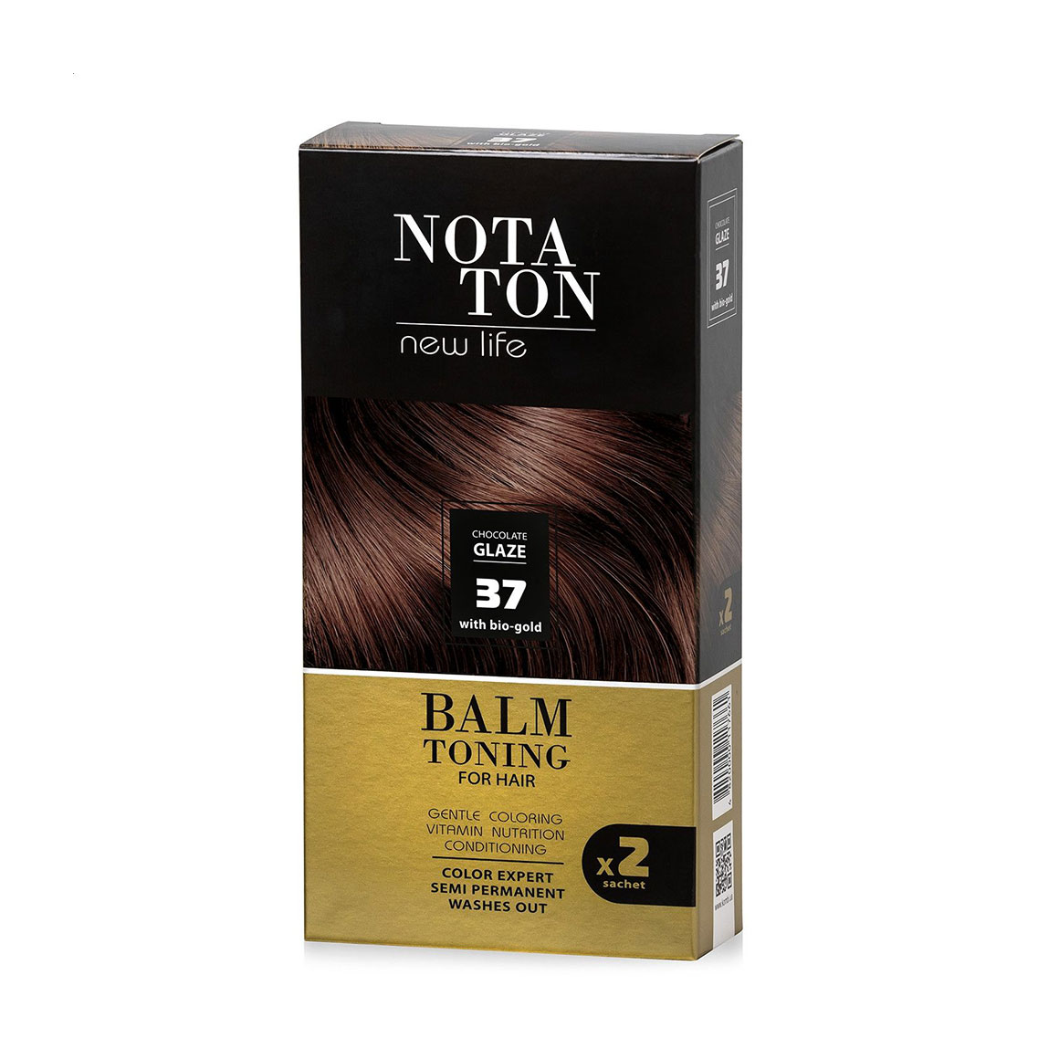 Тонувальний бальзам для волосся Notaton New Life Balm Toning з біо-золотом, 37 Шоколадна глазур, 2*30 мл